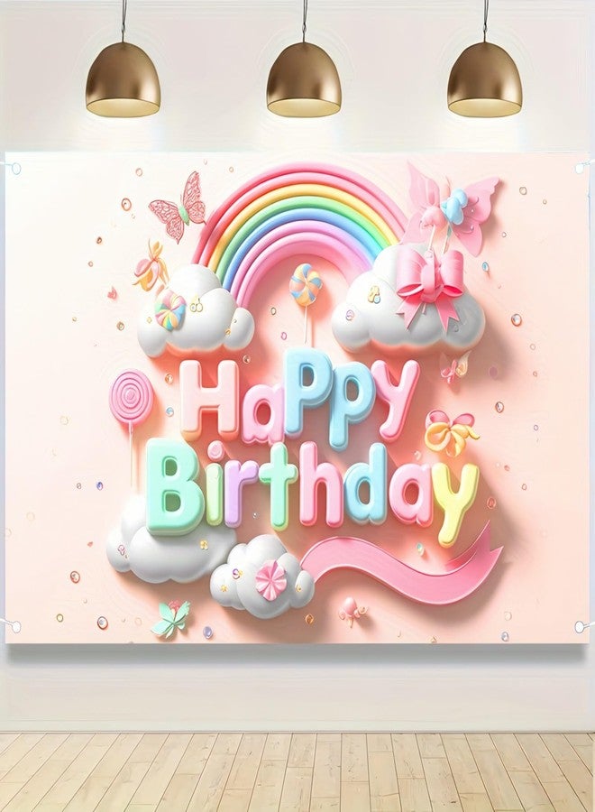 BlissYard Rainbow Clouds and Butterfly Lollipop Birthday Banner - 71x43 Inch Polyester Rainbow Banner Photography Backdrop for Birthday Parties Celebrations Home and Garden Decor by BlissYard - Image 5